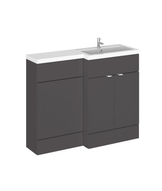 Hudson Reed Fusion Floor Standing 2 Door Vanity Basin & WC Right Hand Combination, Sink Vanity Unit, Gloss Grey, 1100mm