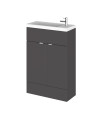 Hudson Reed Fusion Floor Standing 2 Door Vanity Unit & Polymarble Basin Compact, Stylish Sink Vanity Unit, Gloss Grey, 600mm