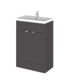 Hudson Reed Fusion Floor Standing 2 Door Vanity Unit & Polymarble Basin, Stylish Sink Vanity Unit, Gloss Grey, 600mm