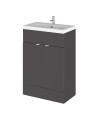 Hudson Reed Fusion Floor Standing 2 Door Vanity Unit & Ceramic Basin, Stylish Sink Vanity Unit, Gloss Grey, 600mm