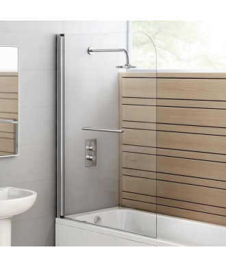 iBathUK 1400mm x 1000mm Curved Sail Shower Bath Screen with Towel Rail - Chrome