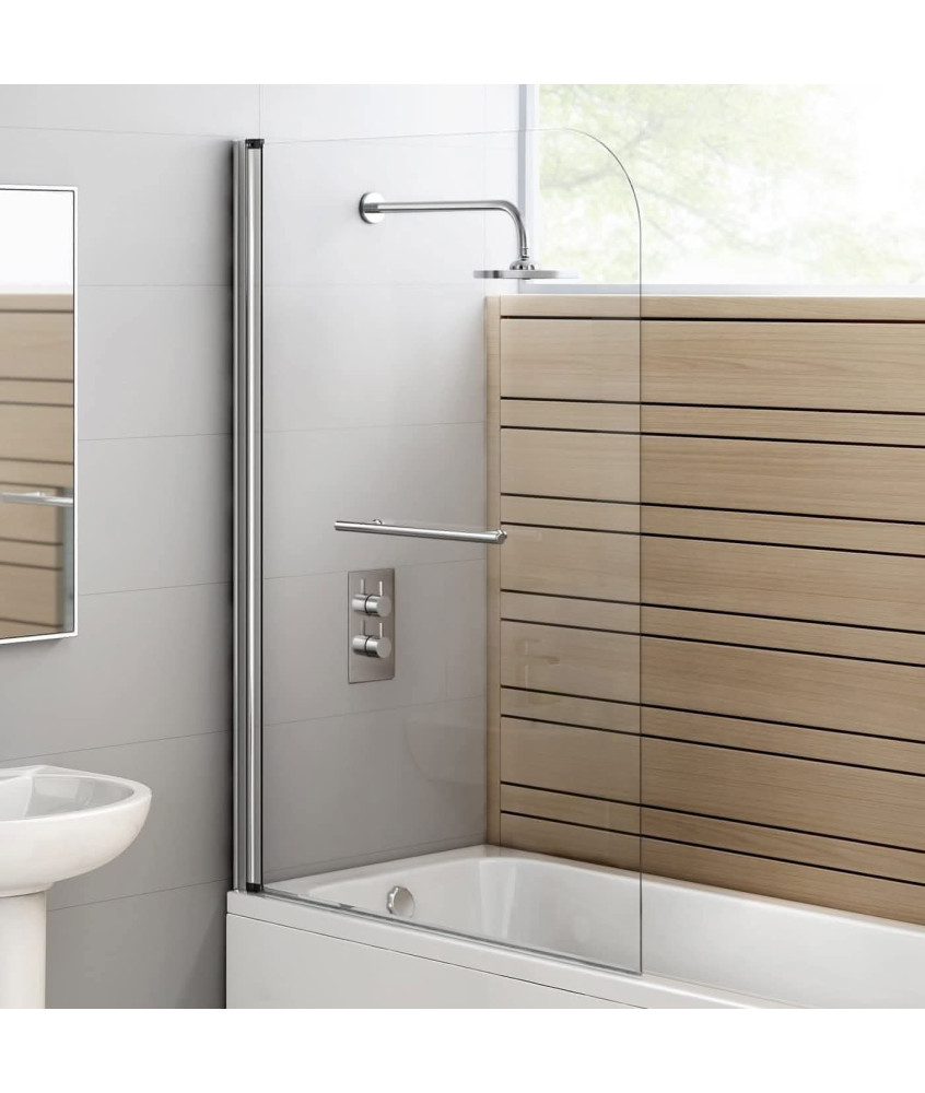 iBathUK 1400mm x 1000mm Curved Sail Shower Bath Screen with Towel Rail - Chrome