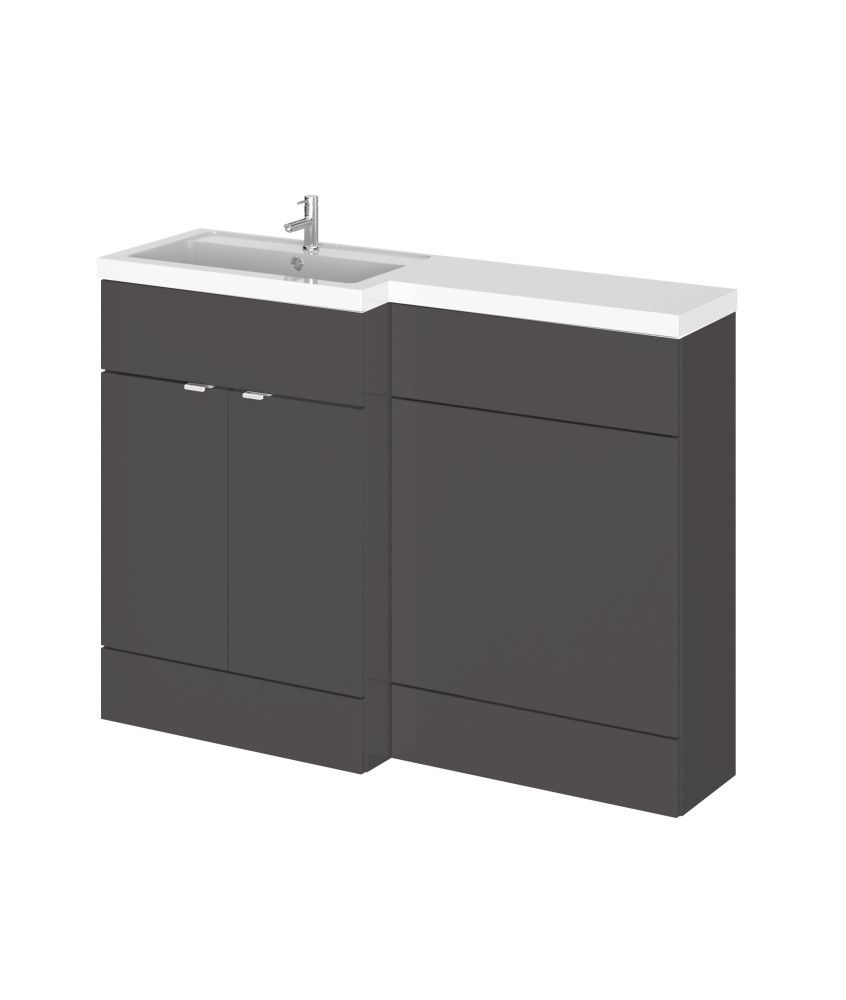 Hudson Reed Fusion Floor Standing 2 Door Vanity Basin & WC Left Hand Combination, Bathroom Storage Unit, Gloss Grey, 1200mm
