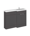 Hudson Reed Fusion Floor Standing 2 Door Vanity Basin & WC Right Hand Combination, Bathroom Storage Unit, Gloss Grey, 1200mm