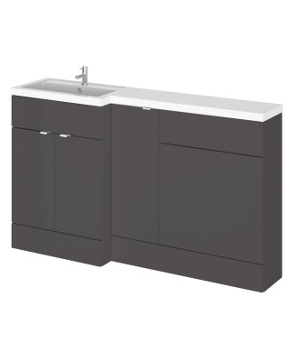 Hudson Reed Fusion Floor Standing 3 Door Vanity Basin & WC Left Hand Combination, Bathroom Storage Unit, Gloss Grey, 1500mm