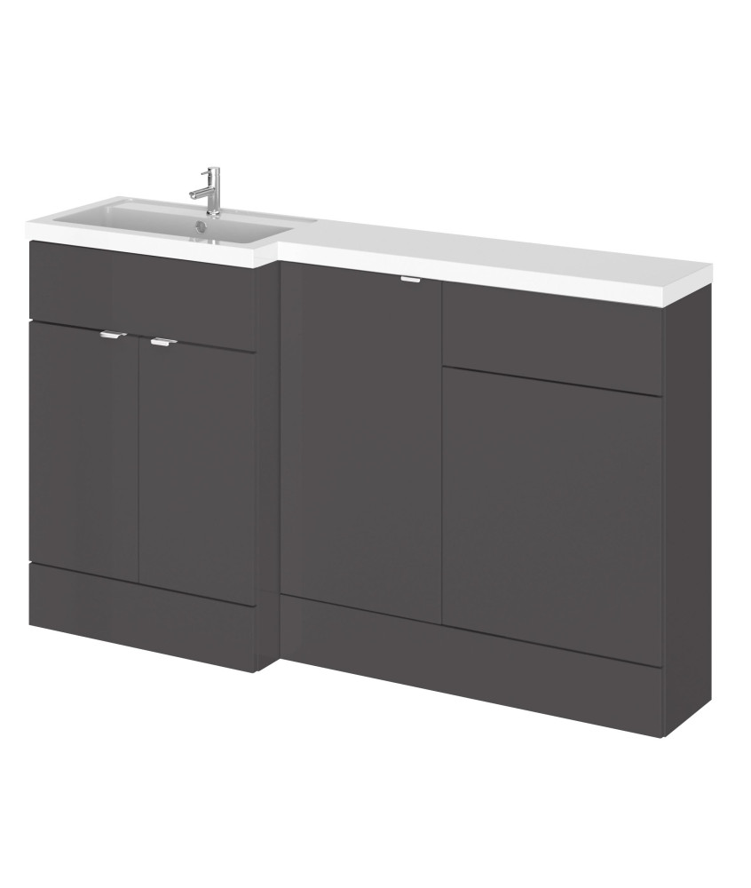 Hudson Reed Fusion Floor Standing 3 Door Vanity Basin & WC Left Hand Combination, Bathroom Storage Unit, Gloss Grey, 1500mm