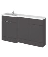 Hudson Reed Fusion Floor Standing 3 Door Vanity Basin & WC Left Hand Combination, Bathroom Storage Unit, Gloss Grey, 1500mm