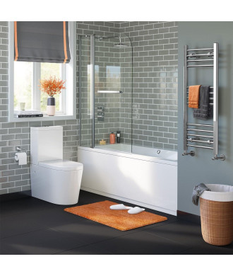 iBathUK Curved Bath Screen with Fixed Return Panel and Towel Rail -  Chrome