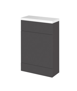 Hudson Reed Fusion Floor Standing WC Unit & Polymarble Top Compact, Stylish Bathroom Storage Unit, Gloss Grey, 600mm