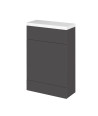 Hudson Reed Fusion Floor Standing WC Unit & Polymarble Top Compact, Stylish Bathroom Storage Unit, Gloss Grey, 600mm