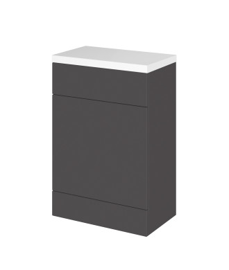 Hudson Reed Fusion Floor Standing WC Unit & Polymarble Top, Stylish Bathroom Storage Unit, Gloss Grey, 600mm