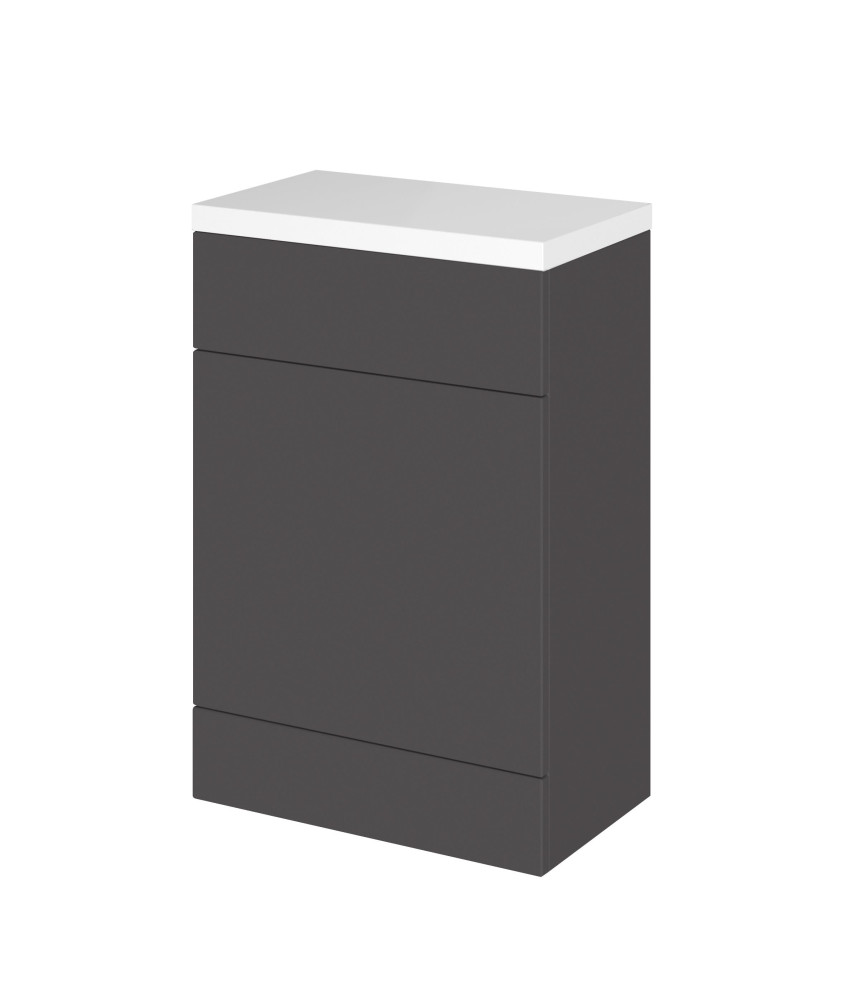 Hudson Reed Fusion Floor Standing WC Unit & Polymarble Top, Stylish Bathroom Storage Unit, Gloss Grey, 600mm