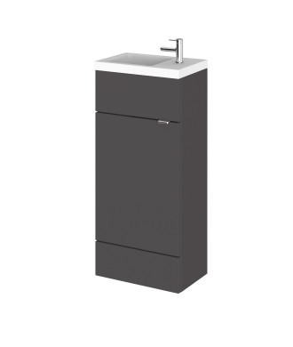 Hudson Reed Fusion Floor Standing 1 Door Vanity Unit & Polymarble Basin Compact, Vanity Unit with Basin, Gloss Grey, 400mm