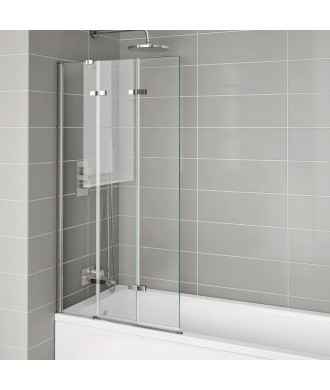 iBathUK 800 x 1400mm Folding Bath Shower Screen with Pivot Glass Panel - Chrome