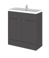 Hudson Reed Fusion Floor Standing 2 Door Vanity Unit & Polymarble Basin, Stylish Vanity Unit with Basin, Gloss Grey, 800mm