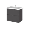 Hudson Reed Fusion Wall Hung 2 Drawer Vanity Unit & Polymarble Basin, Stylish Sink Vanity Unit, Gloss Grey, 600mm