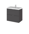 Hudson Reed Fusion Wall Hung 2 Drawer Vanity Unit & Ceramic Basin, Stylish Sink Vanity Unit, Gloss Grey, 600mm