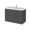Hudson Reed Fusion Wall Hung 2 Drawer Vanity Unit & Polymarble Basin, Stylish Sink Vanity Unit, Gloss Grey, 800mm