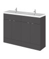 Hudson Reed Fusion Floor Standing 4 Door Vanity Unit & Twin Ceramic Basin, Stylish Sink Vanity Unit, Gloss Grey, 1200mm