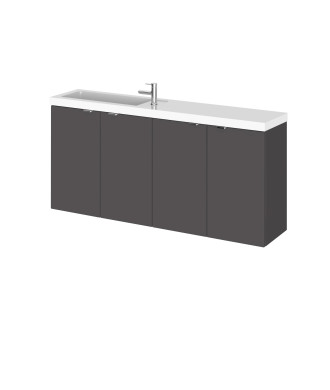 Hudson Reed Fusion Wall Hung Vanity Unit & Basin Compact, Stylish Sink Vanity Unit, Gloss Grey, 1200mm