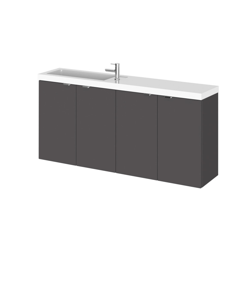Hudson Reed Fusion Wall Hung Vanity Unit & Basin Compact, Stylish Sink Vanity Unit, Gloss Grey, 1200mm