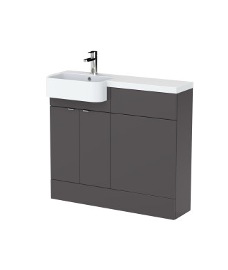 Hudson Reed Fusion Floor Standing 2 Door Vanity Unit & WC with Left Hand Semi Recessed Basin Combination, Sink Vanity Unit, G...