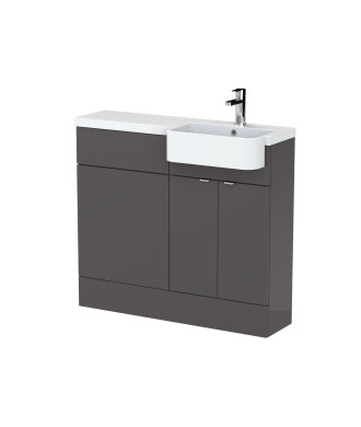 Hudson Reed Fusion Floor Standing 2 Door Vanity Unit & WC with Right Hand Semi Recessed Basin Combination, Sink Vanity Unit, ...