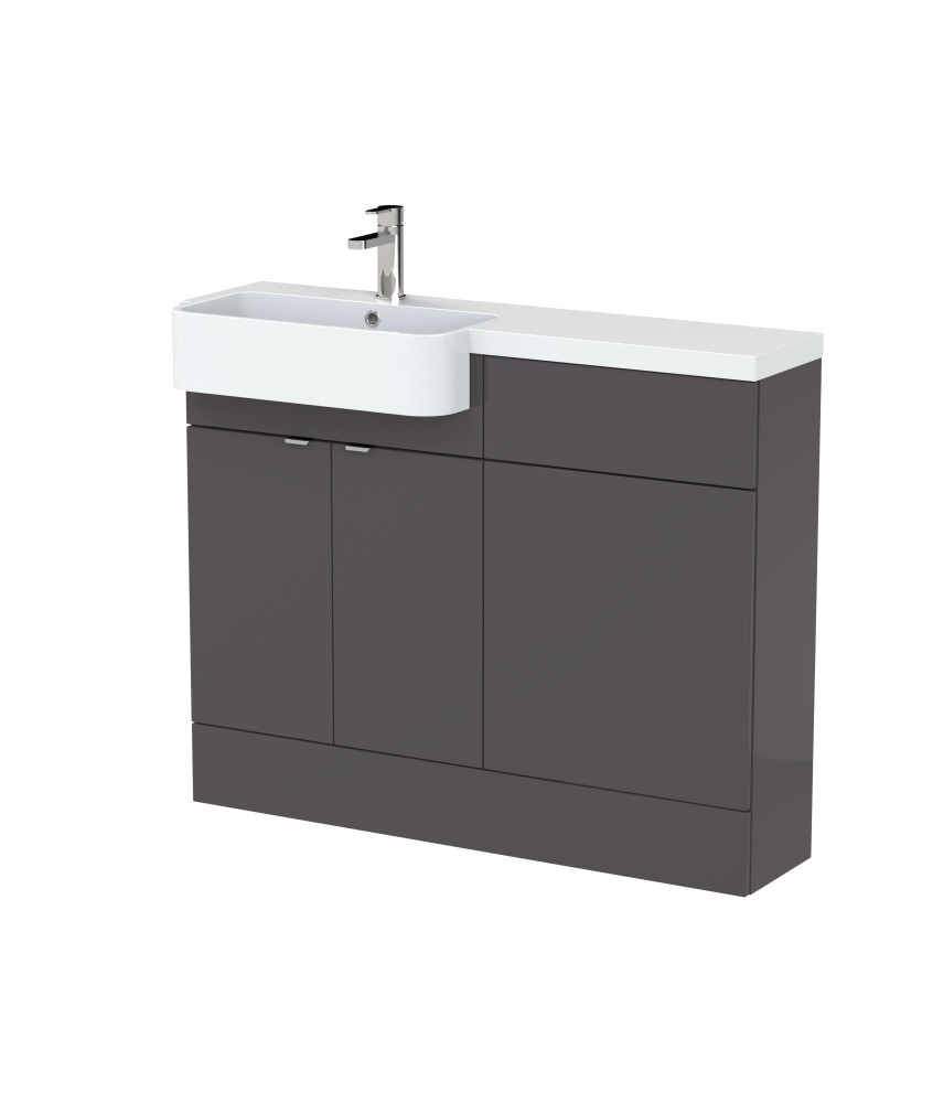 Hudson Reed Fusion Floor Standing 2 Door Vanity Unit & WC with Left Hand Semi Recessed Basin Combination, Sink Vanity Unit, G...