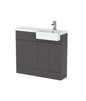 Hudson Reed Fusion Floor Standing 2 Door Vanity Unit & WC with Right Hand Semi Recessed Basin Combination, Sink Vanity Unit, ...