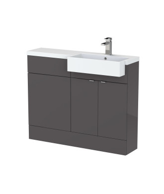 Hudson Reed Fusion Floor Standing 2 Door Vanity Unit & WC with Right Hand Semi Recessed Basin Combination, Sink Vanity Unit, ...
