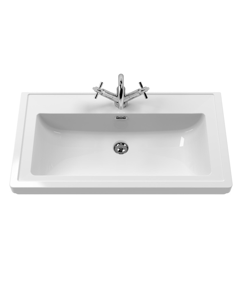 Old London Classique Components Fireclay Classic Basin 1 Tap Hole, Premium Ceramic Wash Basin, White, 800mm