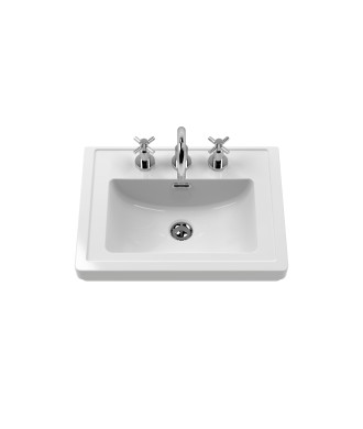 Old London Classique Components Fireclay Classic Basin 3 Tap Hole, White,  Premium Ceramic Wash Basin, 500mm