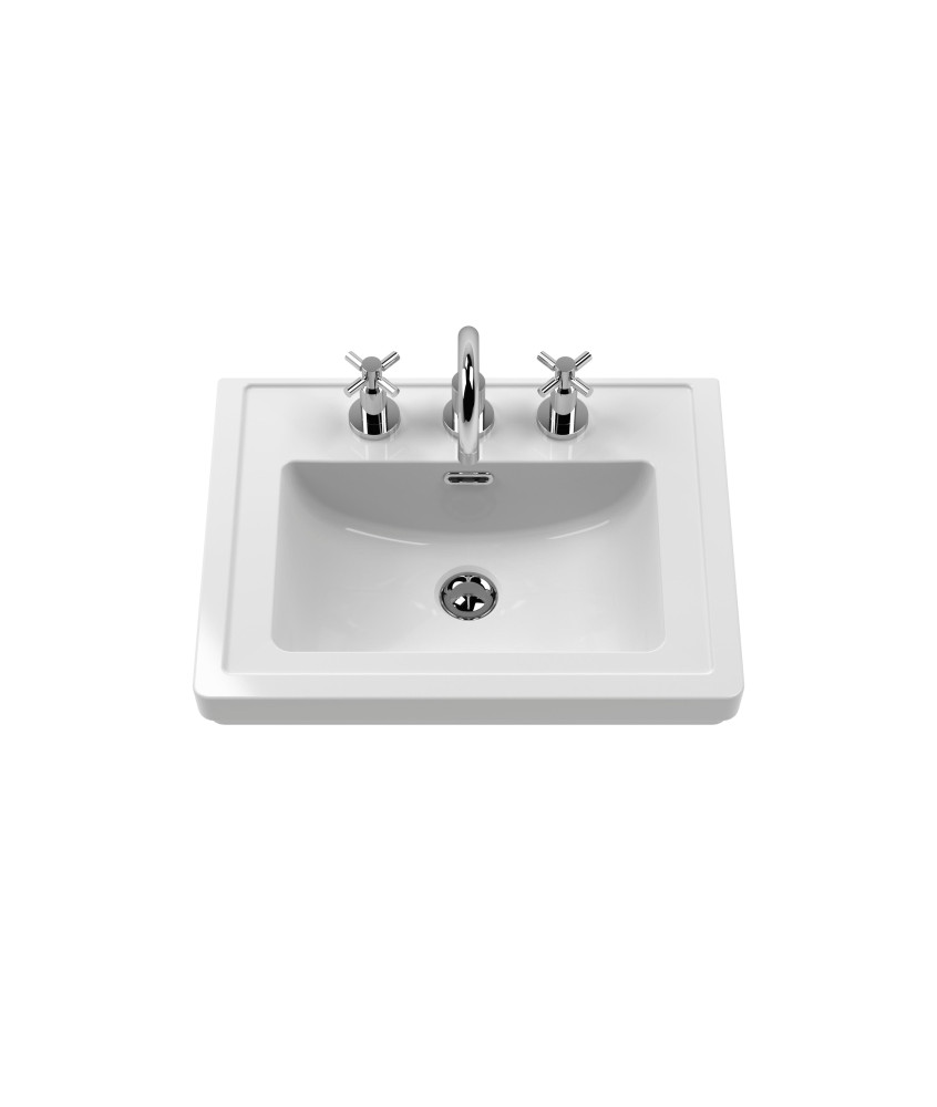 Old London Classique Components Fireclay Classic Basin 3 Tap Hole, White,  Premium Ceramic Wash Basin, 500mm