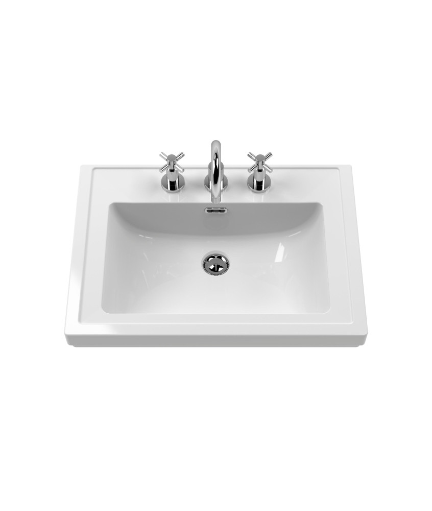 Old London Classique Components Fireclay Classic Basin 3 Tap Hole,  Premium Ceramic Wash Basin, White, 600mm