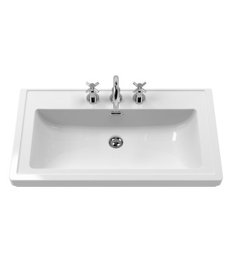Old London Classique Components Fireclay Classic Basin 3 Tap Hole,  Premium Ceramic Wash Basin, White, 800mm