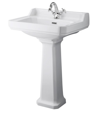 Old London Richmond Basin & Pedestal 1 Tap Hole, Premium Basin with Pedestal, White, 600mm