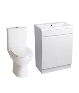 iBathUK Trent Close Coupled Toilet & Vanity Unit with Basin, Gloss White WC Pan, Space-Saving Bathroom Furniture Combo