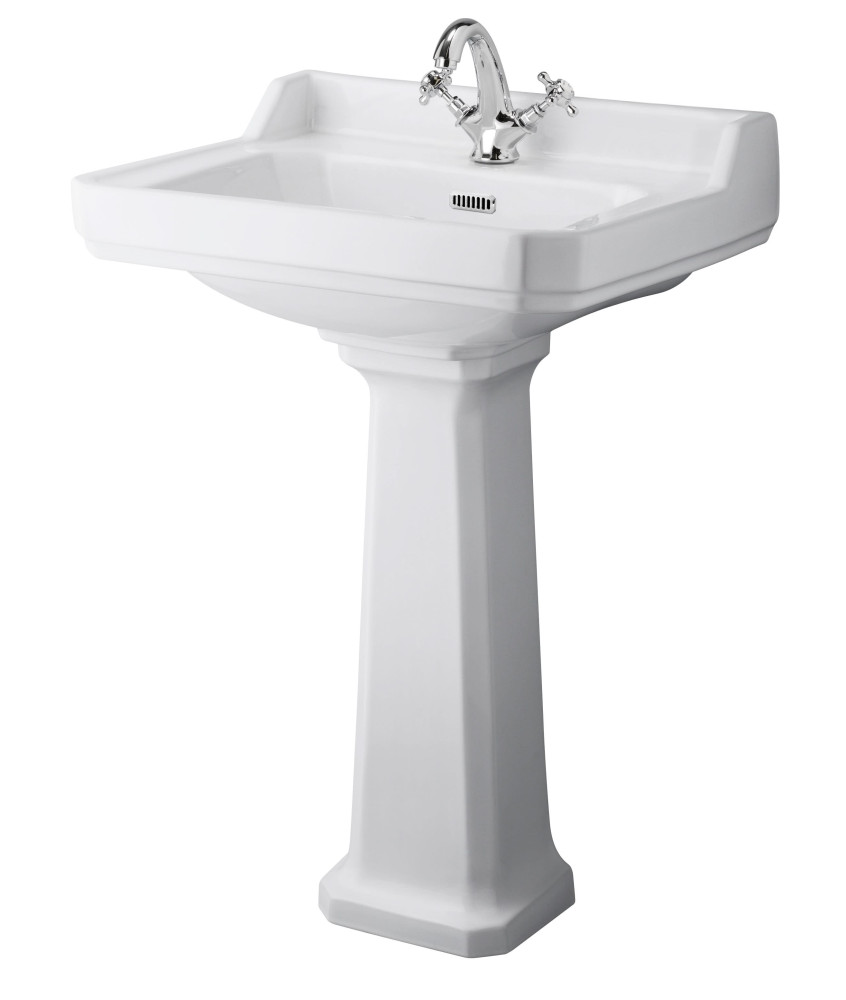 Old London Richmond 600mm 1 Tap Hole Basin & Comfort Height Pedestal, Traditional Basin with Pedestal, White