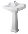 Old London Richmond 600mm 1 Tap Hole Basin & Comfort Height Pedestal, Traditional Basin with Pedestal, White