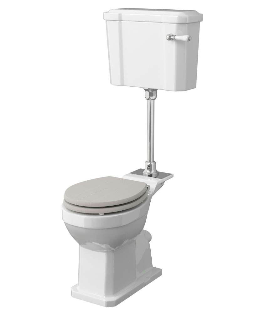Old London Richmond Comfort Height Mid Level Pan, Cistern and Flush Pipe Kit, Traditional Close Cistern Toilet, Gloss White