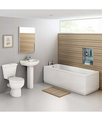 iBathUK Arvon Shower Bath Suite, Straight Bathtub with Full Pedestal Basin & Close Coupled Toilet, Modern 3-Piece Set