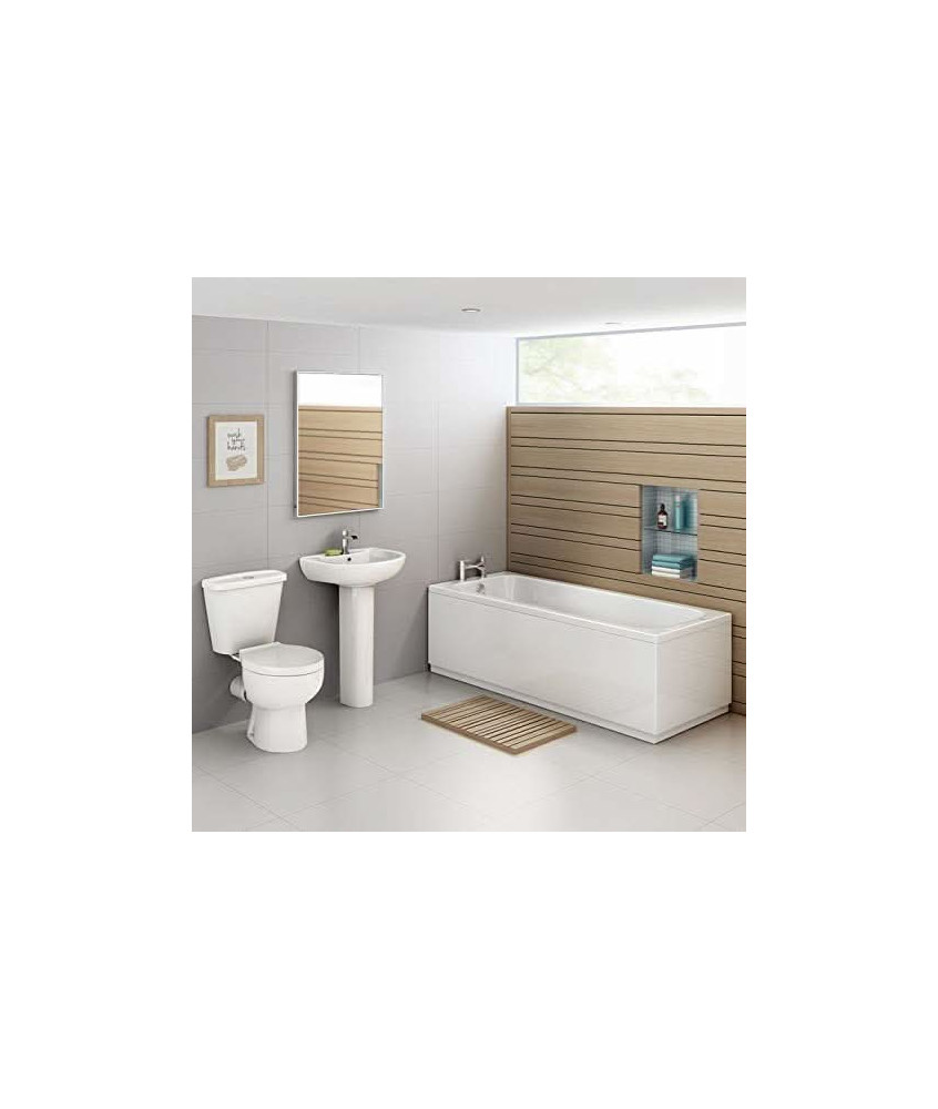 iBathUK Arvon Shower Bath Suite, Straight Bathtub with Full Pedestal Basin & Close Coupled Toilet, Modern 3-Piece Set