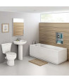 iBathUK Arvon Shower Bath Suite, Straight Bathtub with Full Pedestal Basin & Close Coupled Toilet, Modern 3-Piece Set