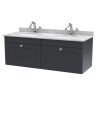 Nuie Classique Wall Hung 2 Drawer Unit & 1 Tap Hole Grey Marble Top with Oval Basin, Sink Vanity Unit in Soft Black with Whit...