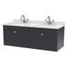 Nuie Classique Wall Hung 2 Drawer Unit & 1 Tap Hole White Marble Top with Square Basin, Sink Vanity Unit in Soft Black with W...