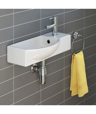 iBathUK Compact Wall Hung Ceramic Cloakroom Basin - White