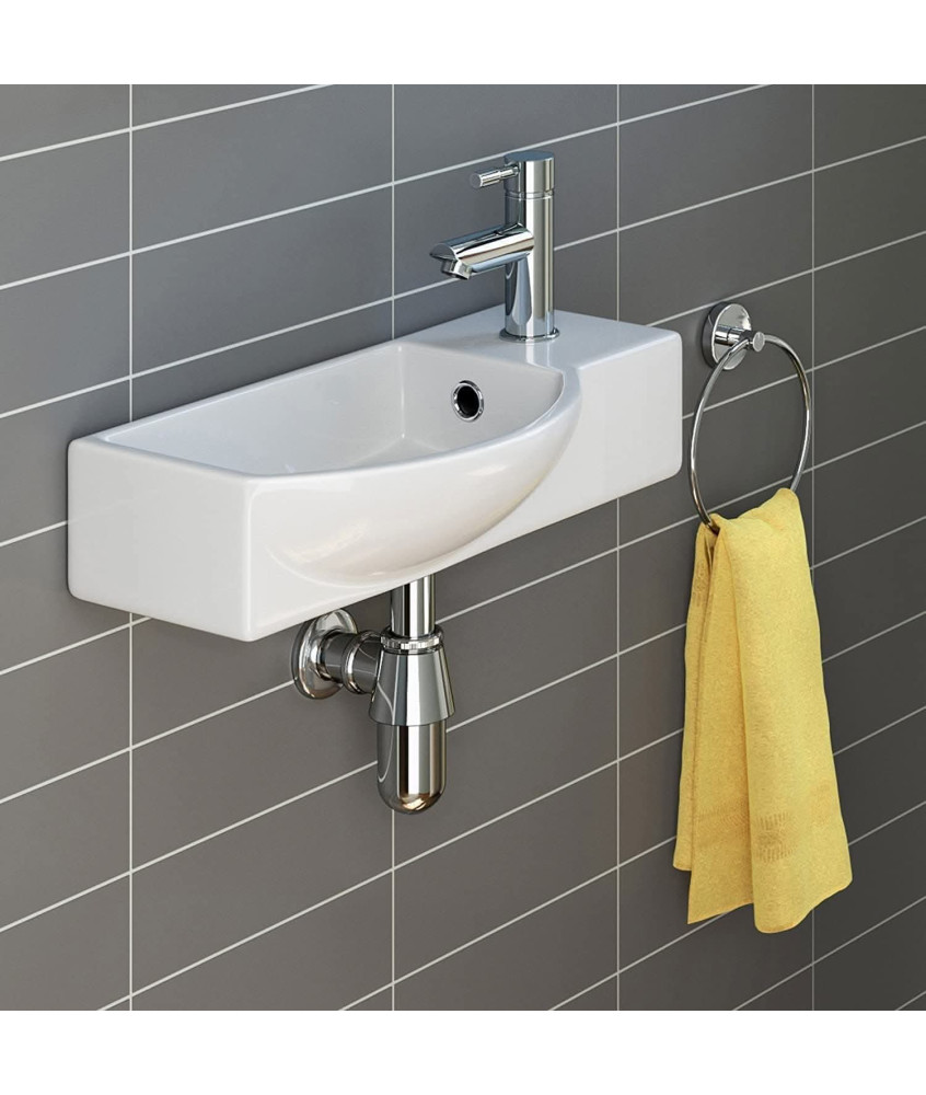 iBathUK Compact Wall Hung Ceramic Cloakroom Basin - White