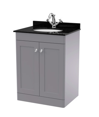 Nuie Classique Floor Standing 2 Door Vanity Unit & 1 Tap Hole Black Marble Top with Oval Basin, Stylish Sink Vanity Unit in S...