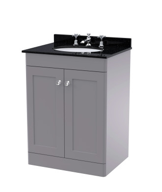 Nuie Classique Floor Standing 2 Door Vanity Unit & 3 Tap Hole Black Marble Top with Oval Basin, Stylish Sink Vanity Unit in S...
