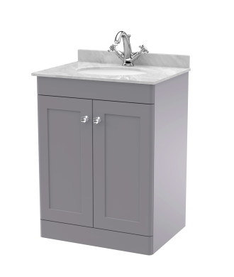 Nuie Classique Floor Standing 2 Door Vanity Unit & 1 Tap Hole Grey Marble Top with Oval Basin, Stylish Sink Vanity Unit in Sa...